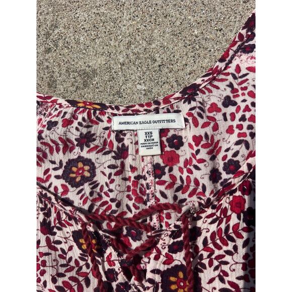 American Eagle Dress Women Size XXS Multicolor Floral Half Sleeve Mini Front Tie - Picture 5 of 6